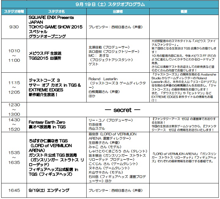 『SQUARE ENIX Presents JAPAN TOKYO GAME SHOW 2015 スペシャル』