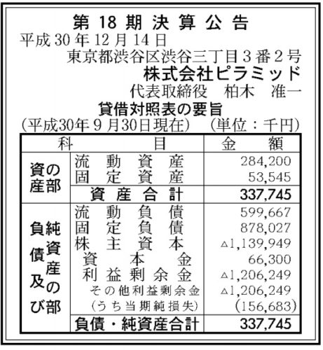 ピラミッド第18期決算