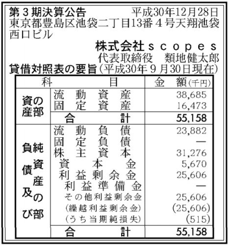 scopes第3期決算