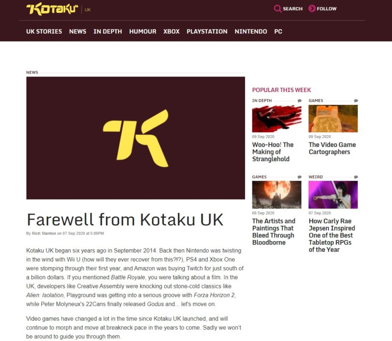 海外ゲームメディアkotakuのイギリス向け姉妹紙kotaku Ukが閉鎖 オタク産業通信